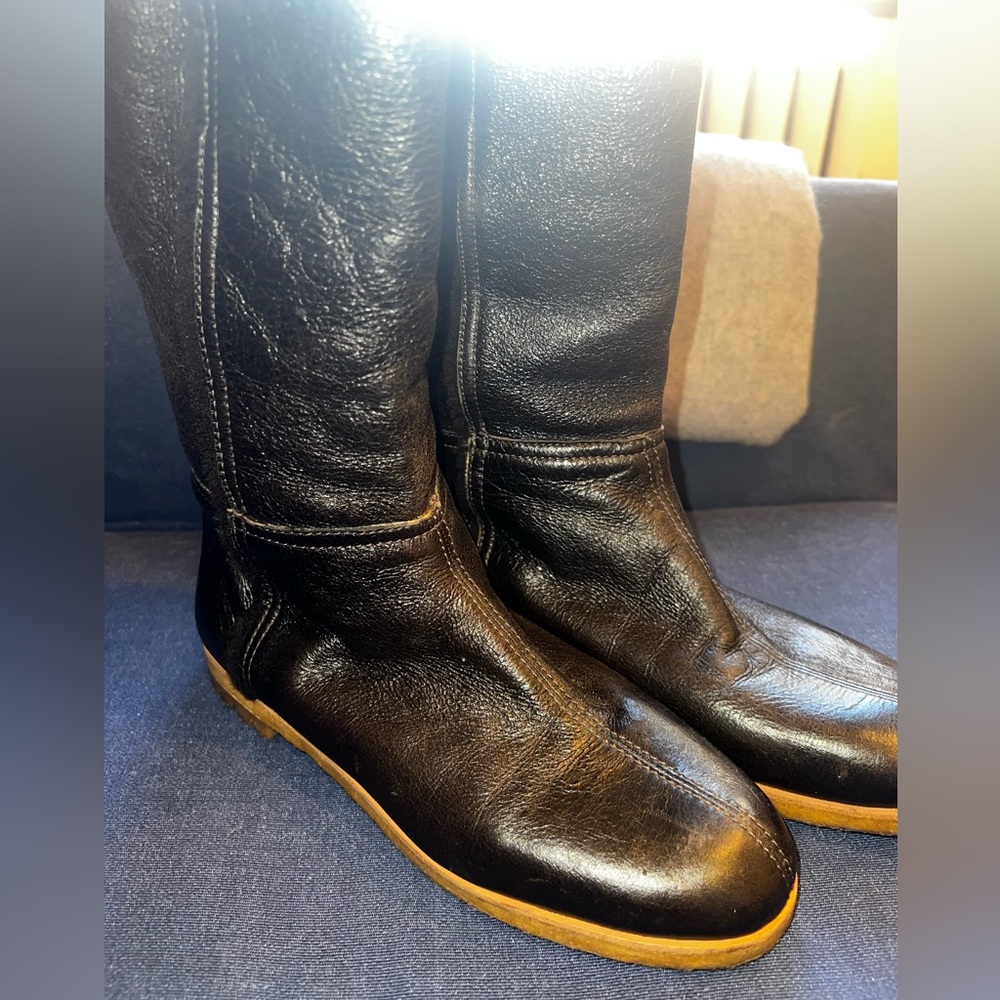 Vintage Black Leather Prada Fur Lined Boots